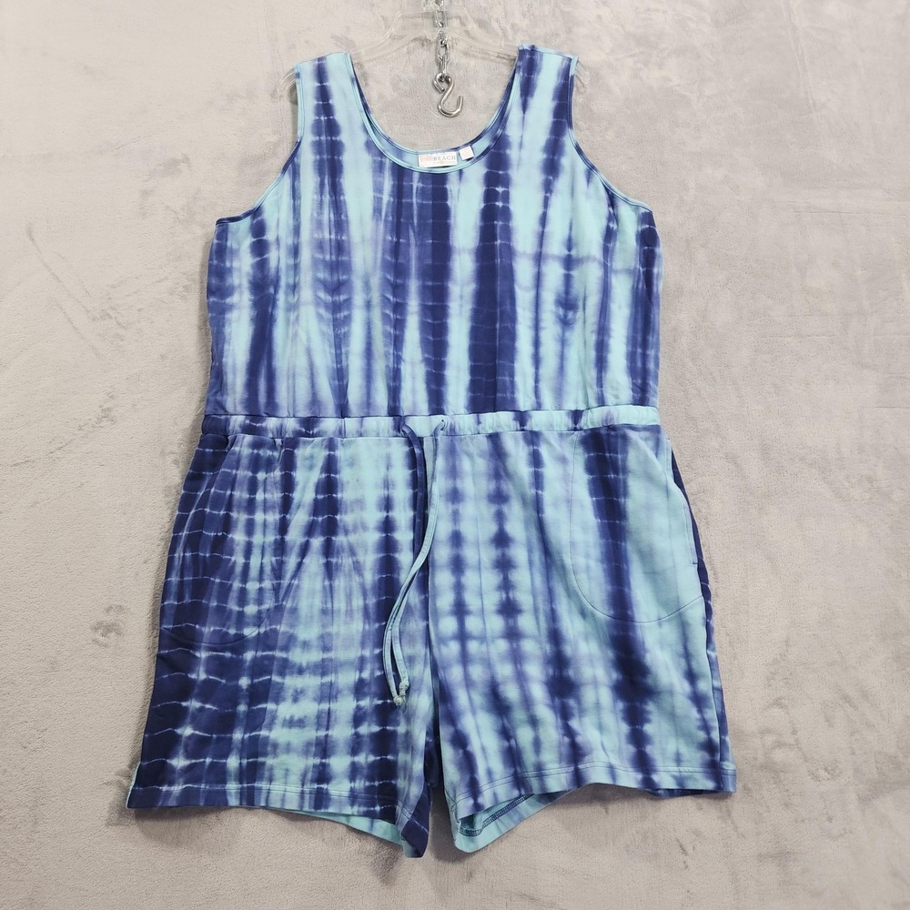 Belle Beach By Kim Gravel Romper Womens 3X Blue Tie Dye French Terry Sleeveless